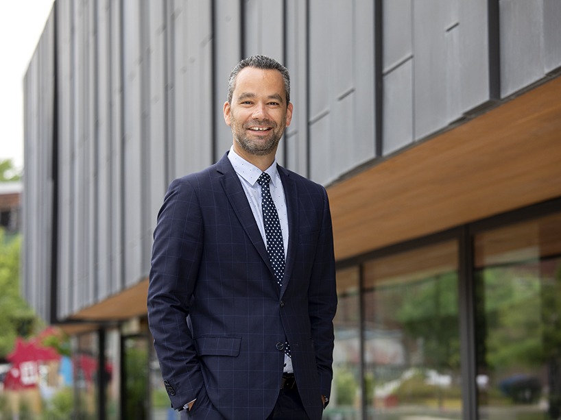 Pedro Barata photographed in front of Regent Park's Aquatic Centre.