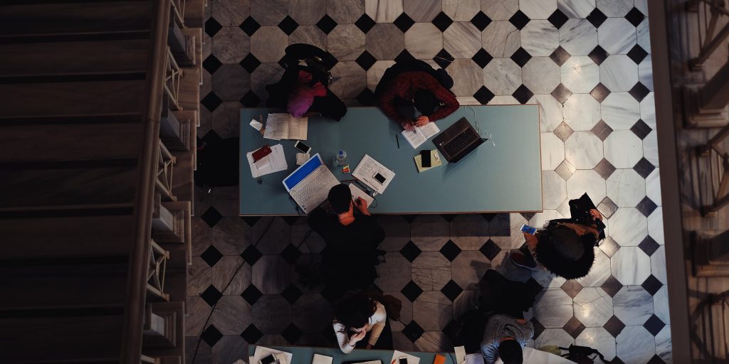 Student's working in a university or college library.