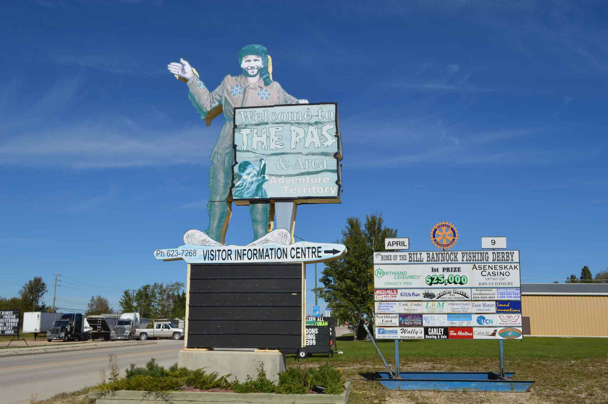 The sign motorists see as they enter or exit The Pas.