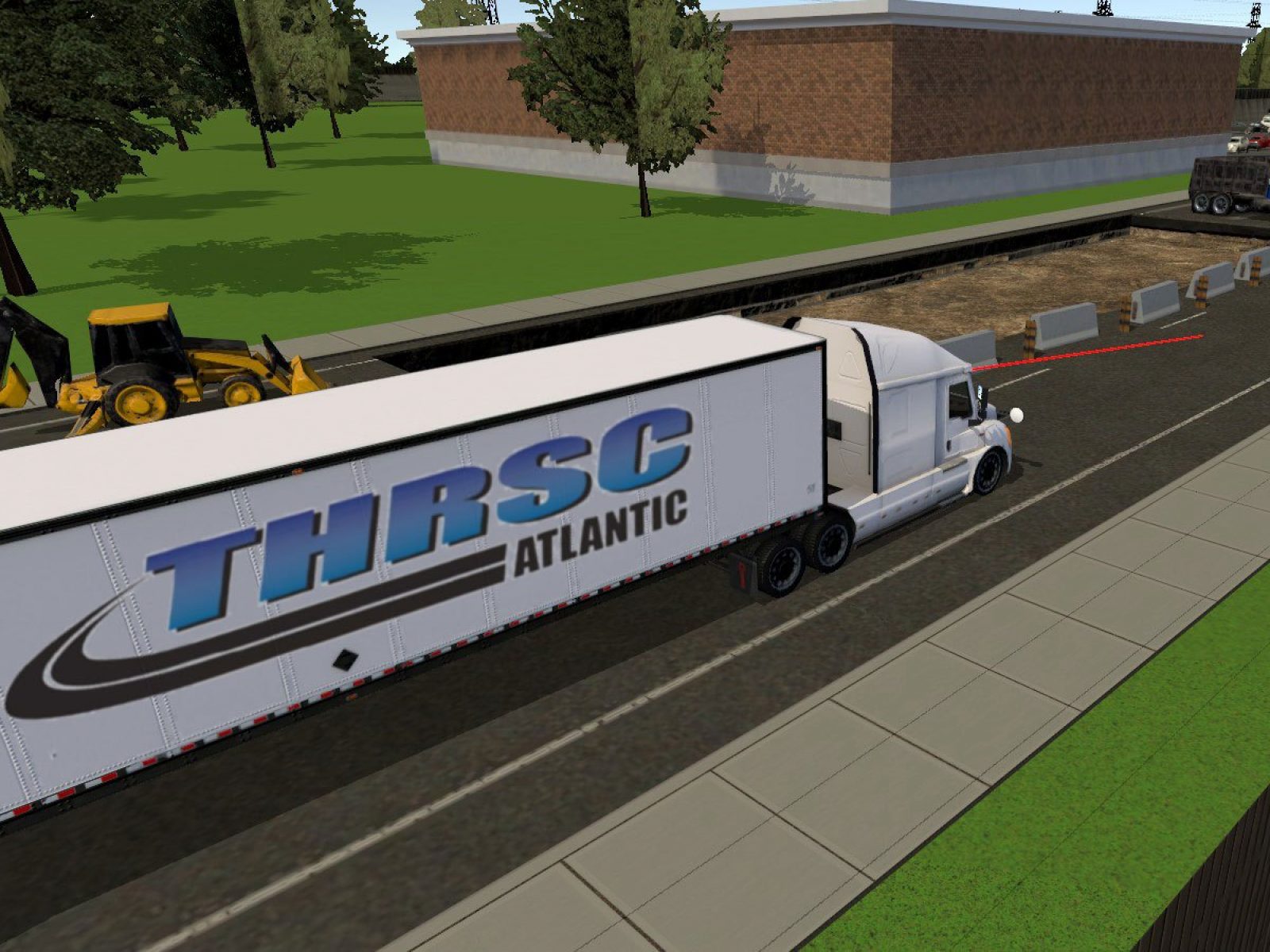 Birds-eye view screenshot from simulator showing truck being driven