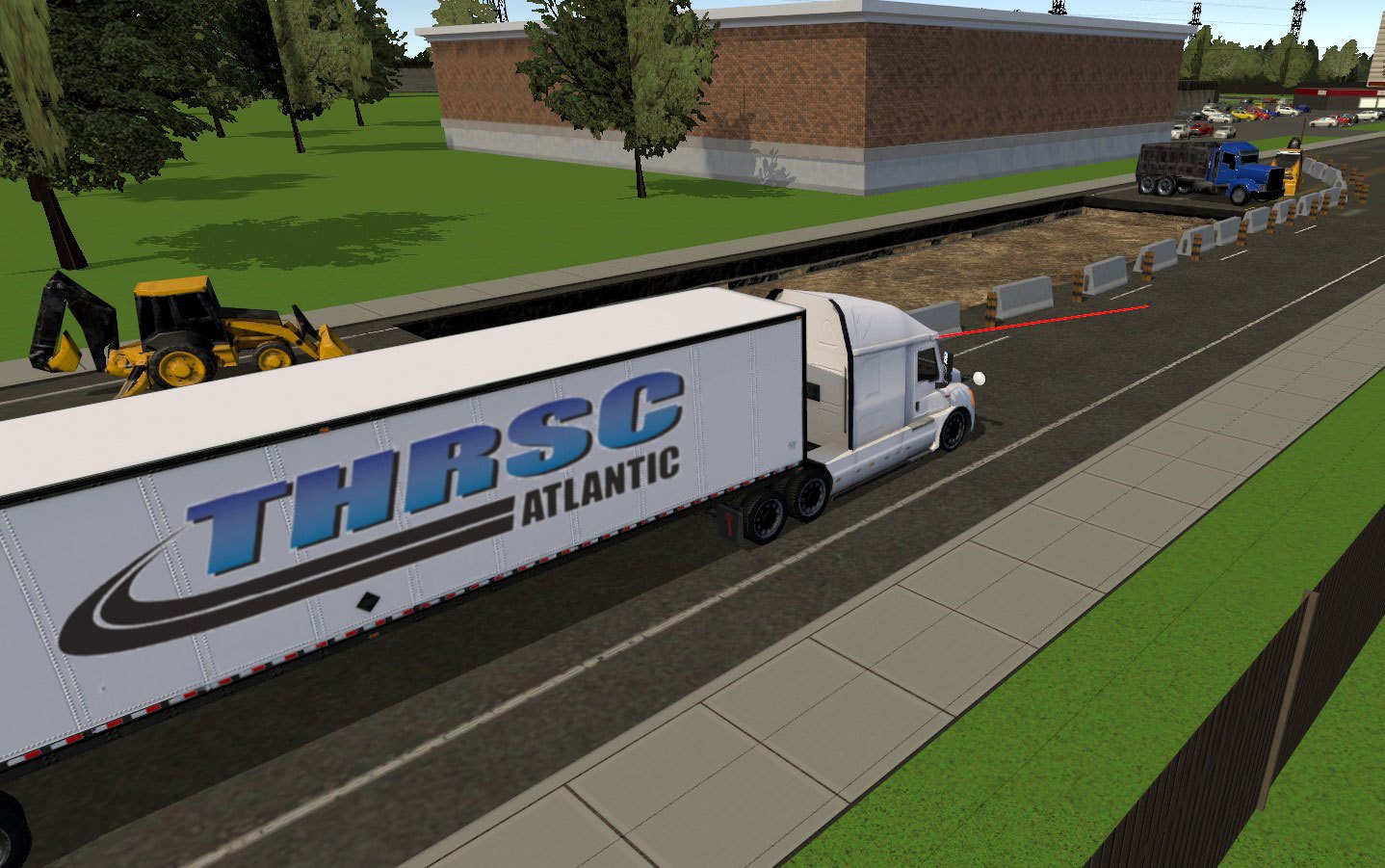 Birds-eye view screenshot from simulator showing truck being driven