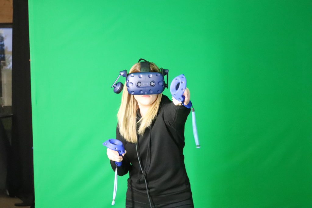 Young woman with virtual reality headset.