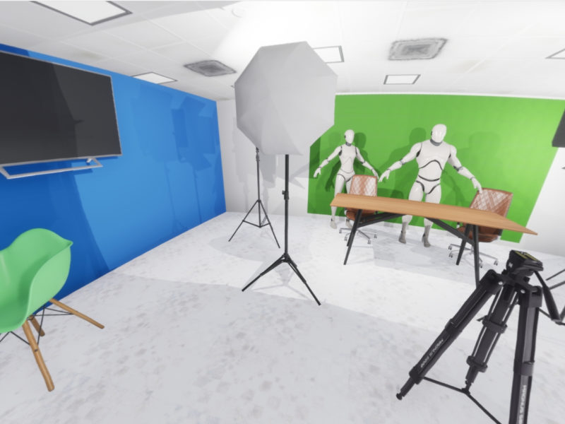 A classroom with XR and virtual reality equipment.