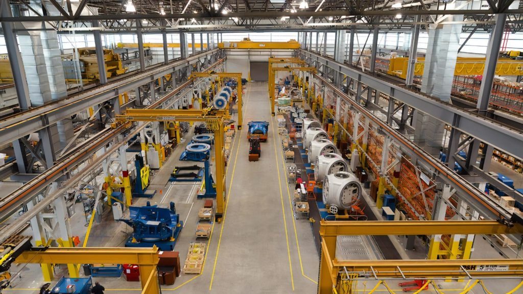 Aerial view of the inside of a manufacturing warehouse