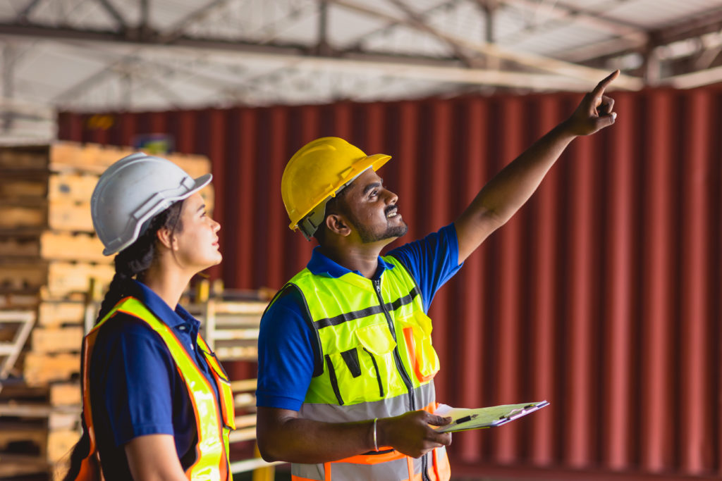 Workers training together