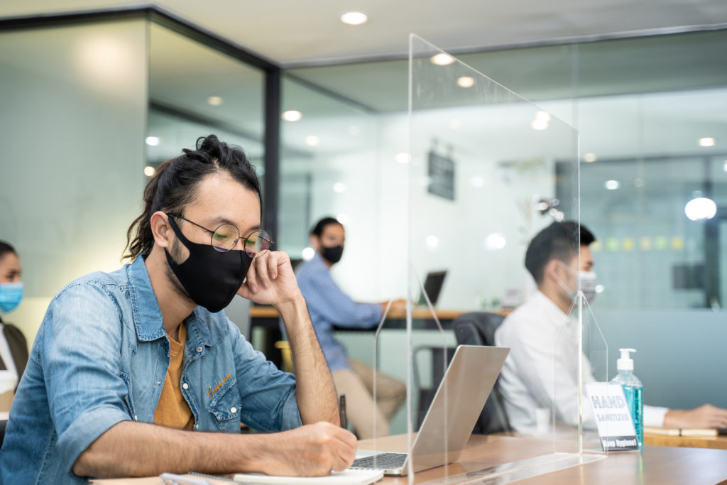 Worker in mask