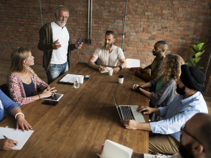 Startup team at meeting table