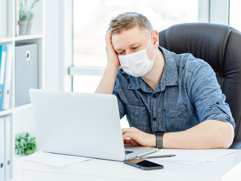 Distantly working man during coronavirus pandemic