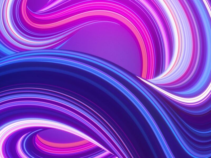 Graphic swirls of pink, magenta, blue and white