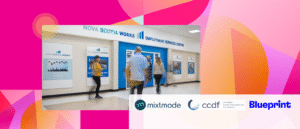 header image with people milling about the foyer of nova scotia works employment service centre