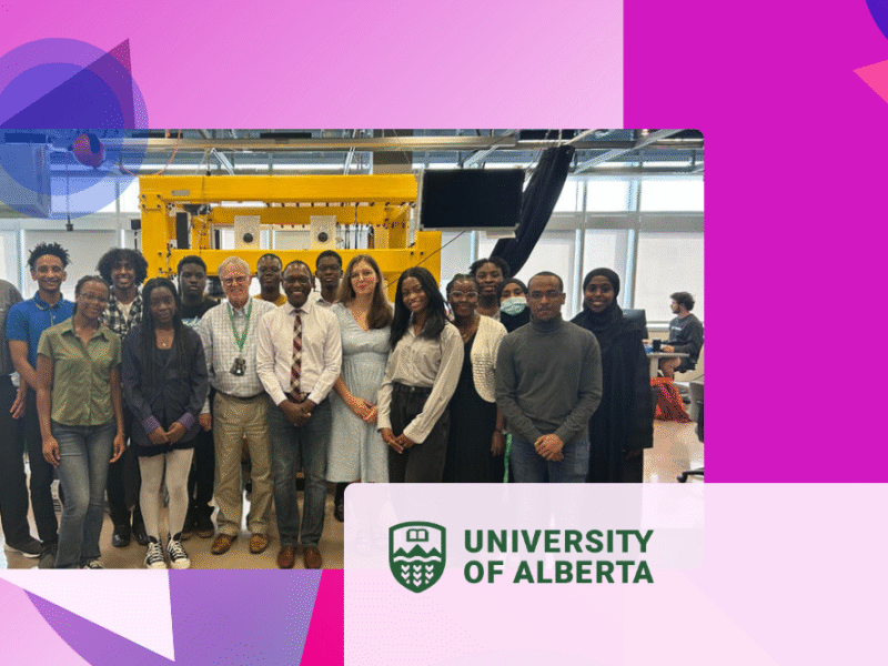 a header image with a smiling group of Black youth in STEM