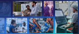 A collage of people working