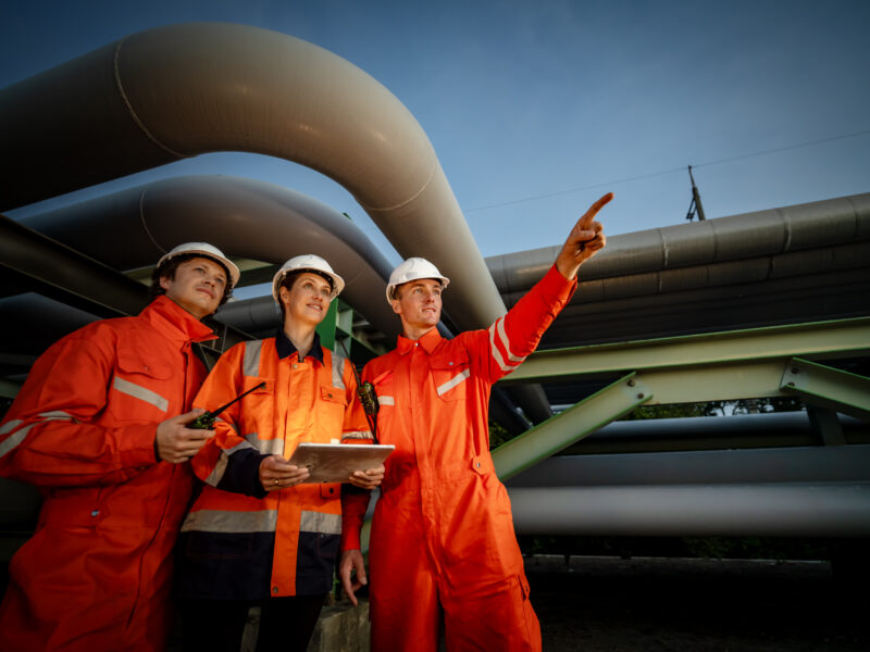 Refinery industry engineers working and talking