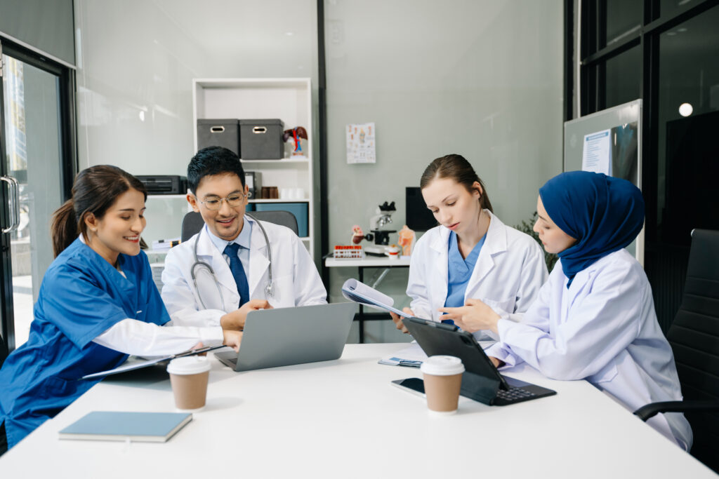 Medical team in discussion, brainstorming and planning.