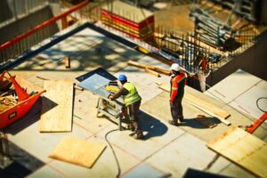 Construction workers on a building site