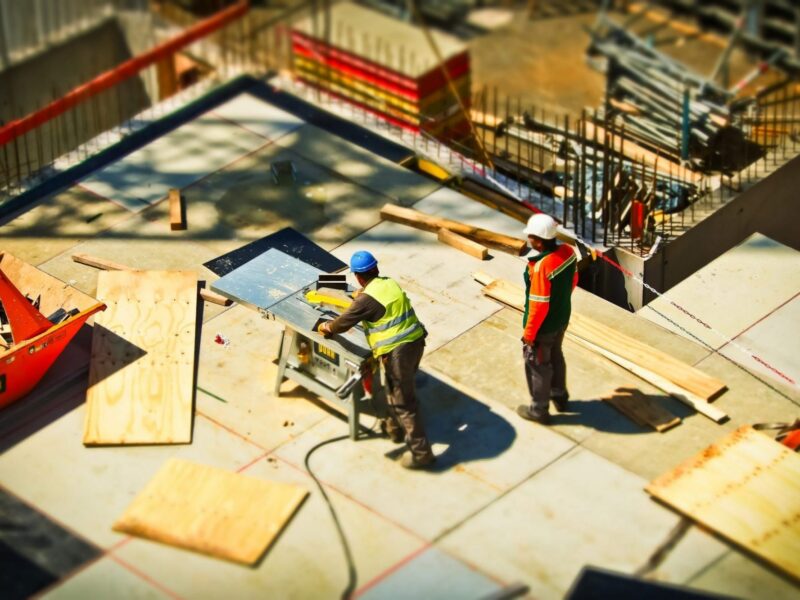 Construction workers on a building site