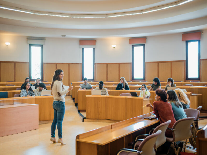 Teacher and students during lecture